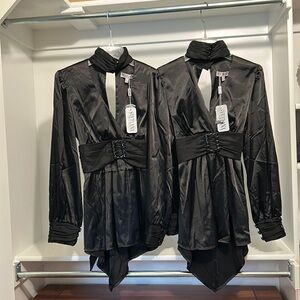 Svetlana size 8 & 4 high neck long sleeve sexy keyhole tuxedo tail ruching cuff